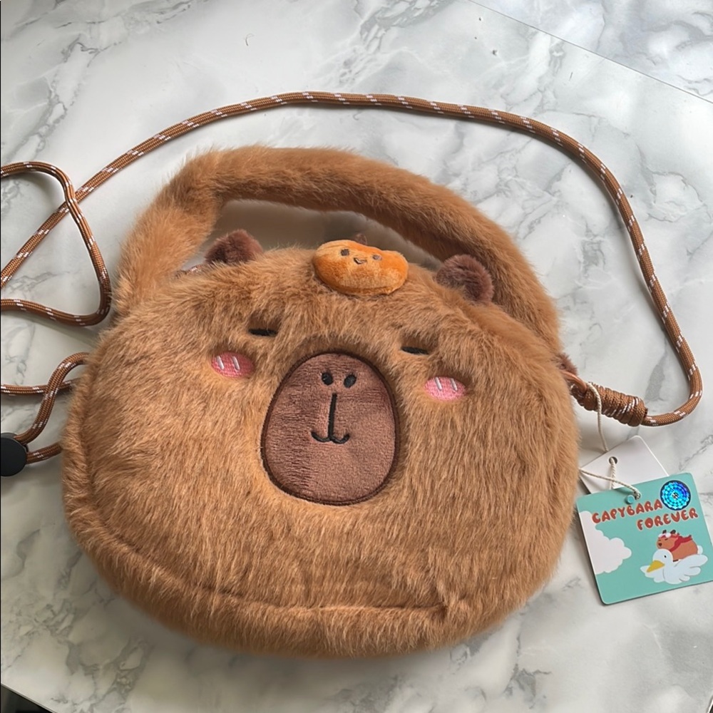 Miniso Capybara fuzzy crossbody purse